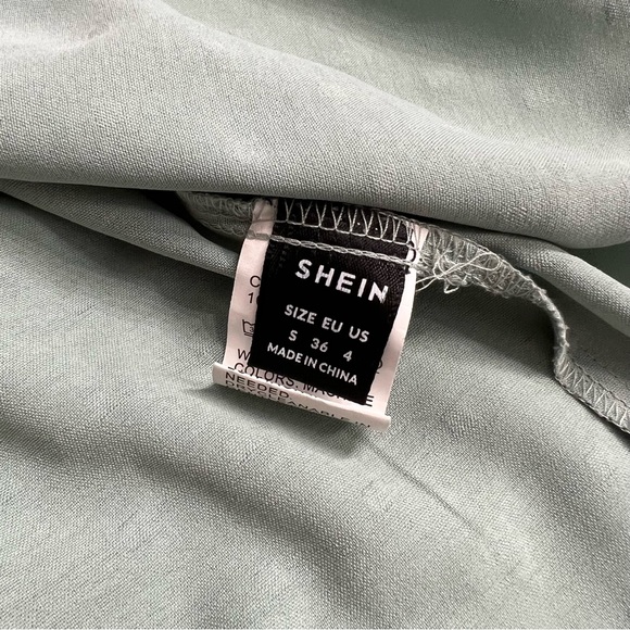 SHEIN Swiss Dot Button Detail Latern Sleeve Peplum Blouse Mint Green size Small - Picture 8 of 11